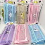 Cartoon transparent double chember pencil bag