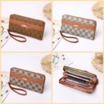 Checkerd style long wallet with chain for woment