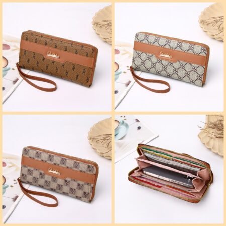 Checkerd style long wallet with chain for woment