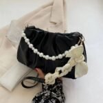 Pearl pleated PU mid size bag for women