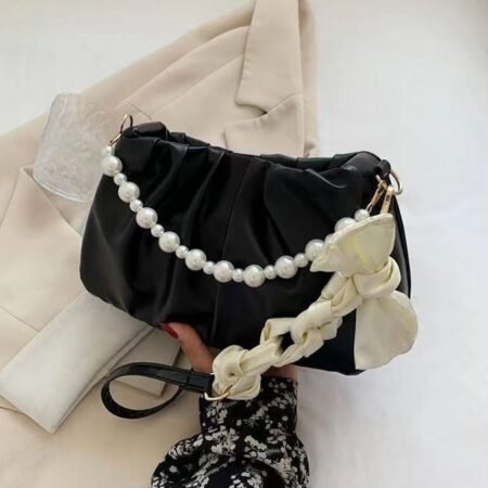 Pearl pleated PU mid size bag for women