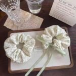 Crunchy small flower print hair band with lace 2pcs set