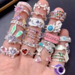High quality Silver open zircon ring random 1 pc